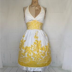 Y2K Yellow & White Floral Halter Midi Dress